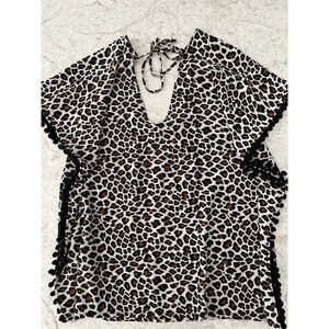 Xhilaration Women's Swim Cover-Up Cheetah Print Browns & Black Tuft Trim - Small
